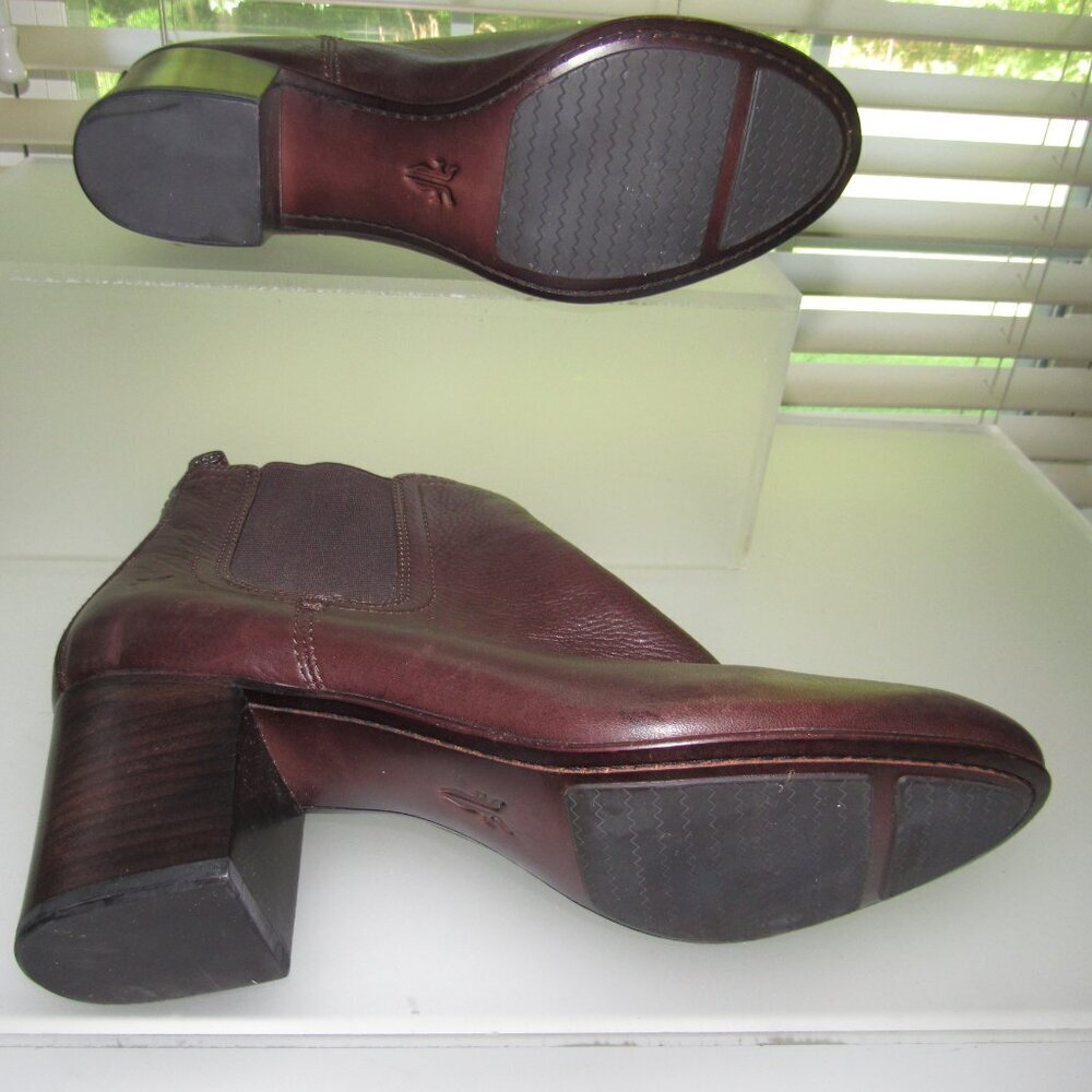 FRYE Chelsea Leather Block‑Heel Brown Ankle Booties · 8.5 * Boho Minimalist Chic - Picture 7 of 9